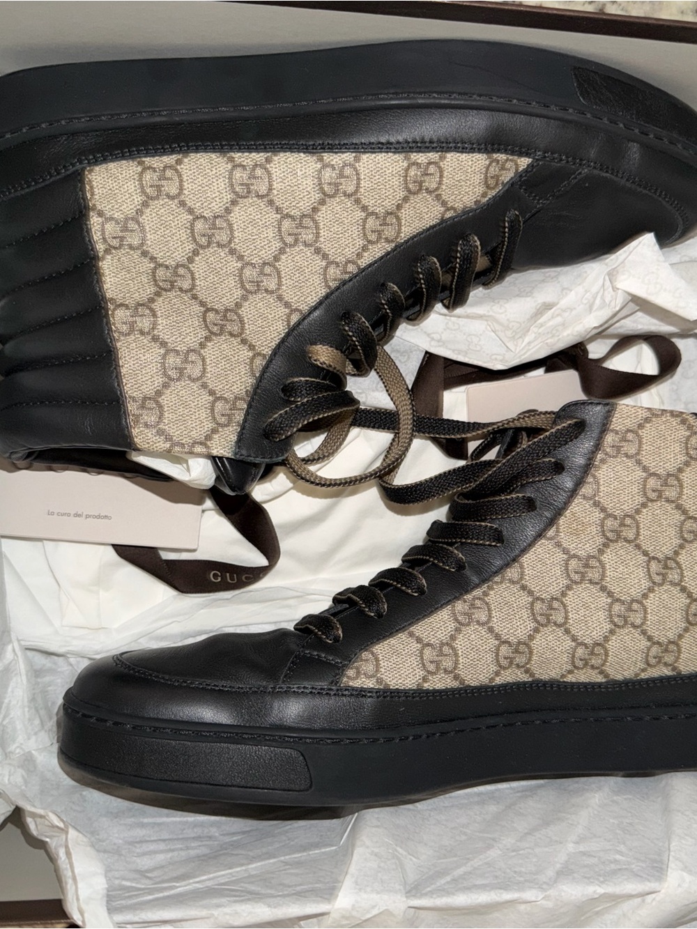 Gucci Black & Beige GG Canvas High-Top Sneakers